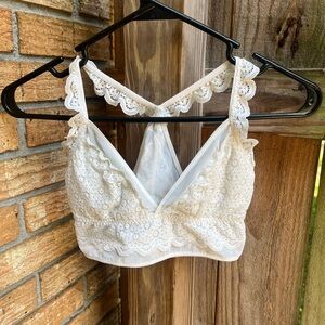 Aerie White Lace Bra with Plunging V-Neckline